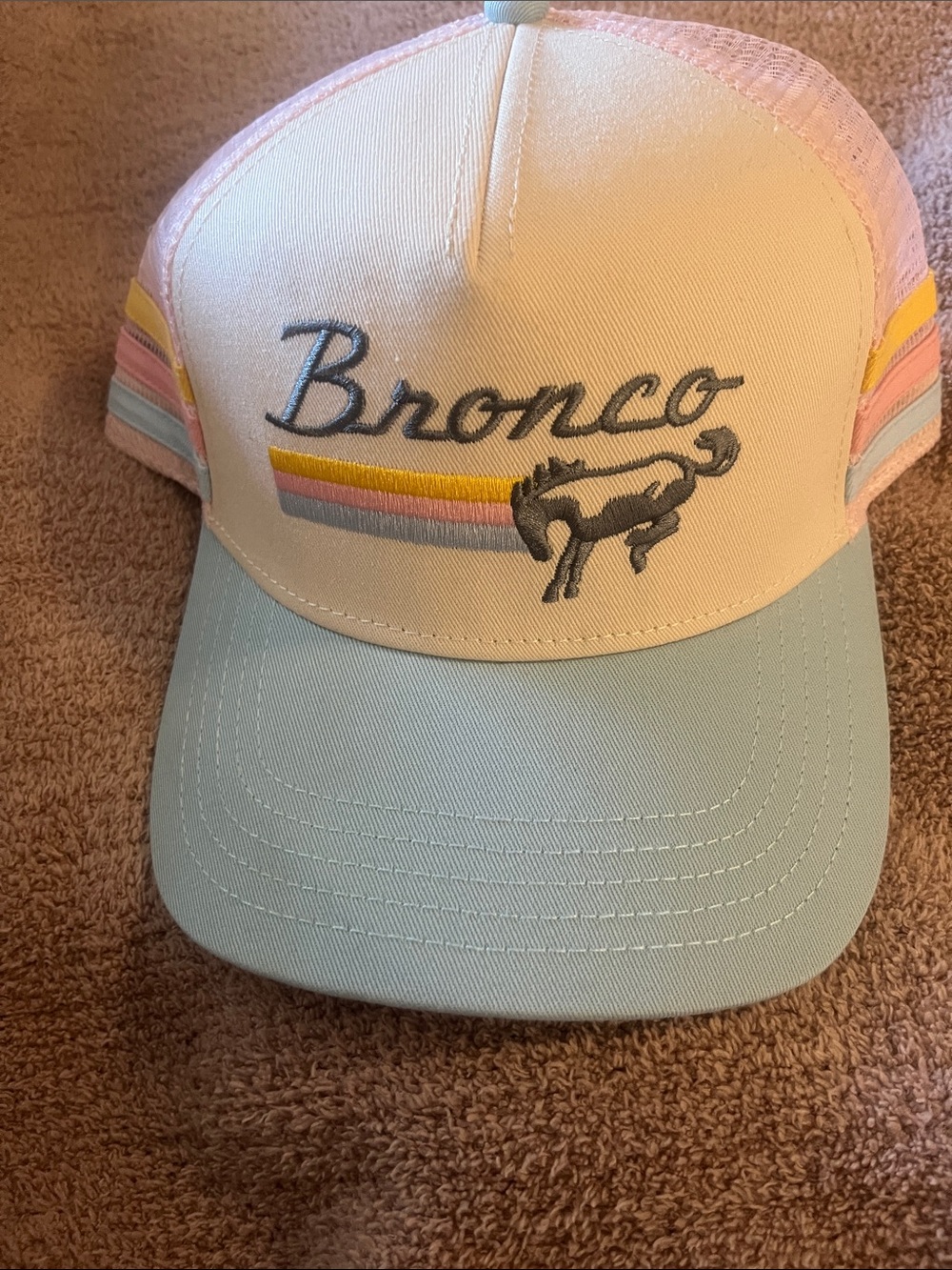 Embroidered Trucker Hat in Pastel Blue & Pink